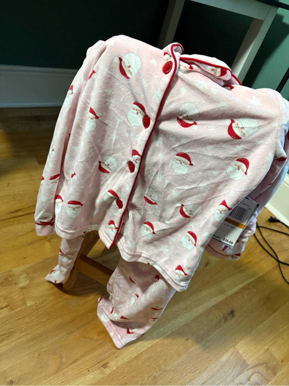Girls' Pink Santa Print Fleece Pajama Set